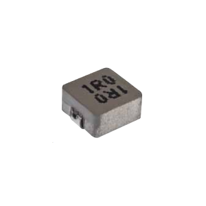 A small, square, metallic electronic component with 1R0 printed on top, likely a power inductor, shown isolated on a white background. by Standex Edge
