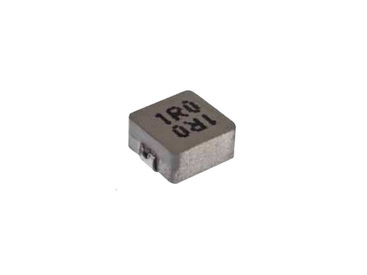 A small, square, metallic power inductor with 1R0 printed on top, likely from Standex Edge, shown isolated on a white background. by Standex Edge