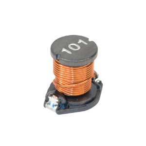 A close-up of a Standex Edge electronic inductor with copper wire coils and the number 101 printed on its dark circular top, isolated on a white background. by Standex Edge