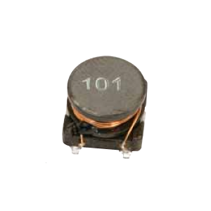 A surface-mount power magnetics inductor with "101" printed on top, featuring a visible copper wire coil and two metal leads at the base, ideal for high frequency transformer applications. by Standex Edge