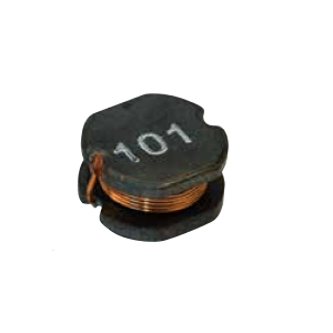 A small black power inductor with a copper wire coil and the number 101 printed on top, placed on a white background. by Standex Edge