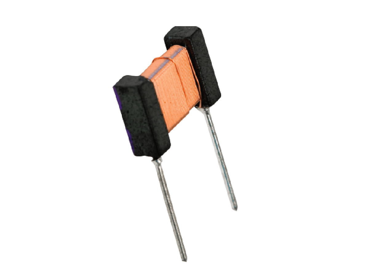 A close-up of a power inductor with copper wire windings and two metal leads for circuit board mounting, isolated on a white background. by Standex Edge