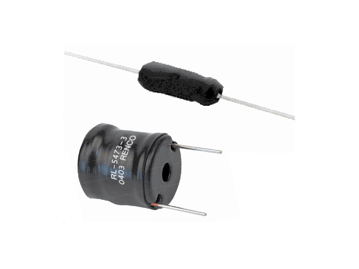 Two types of power magnetics: a cylindrical power inductor coated in black with wire leads, and a toroidal (donut-shaped) type with visible winding and two metal pins for PCB mounting. by Standex Edge