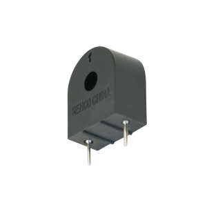 A black high frequency transformer with two metal pins and the words RENCO CHINA engraved on its side, photographed against a white background. by Standex Edge