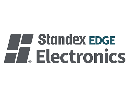 Logo for Standex Electronics EDGE, featuring three gray slanted rectangles on the left and the words Standex EDGE Electronics in bold gray and teal letters to the right, highlighting our expertise in Power Magnetics Solutions. by Standex Edge
