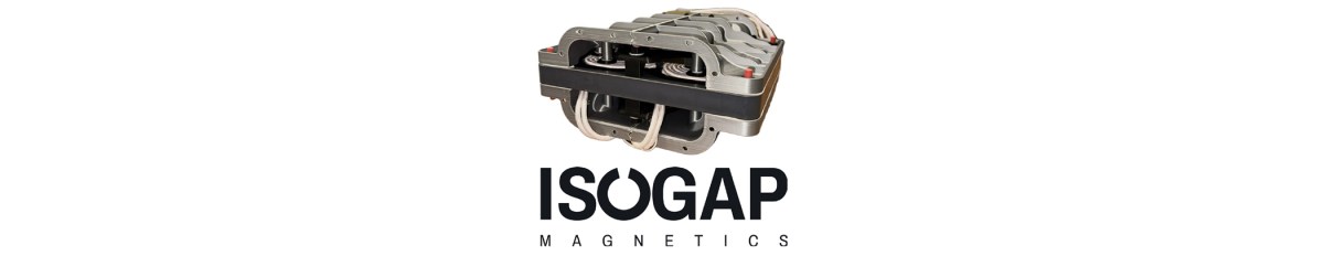 A rectangular industrial ISOGAP MAGNETICS device showing internal coils, designed for clearance and creepage, with the company logo positioned below. by Standex Edge